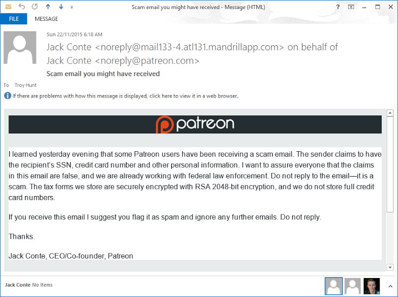 Patreon stating that sensitive data is encrypted