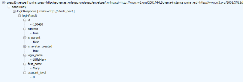 XML response after logging in, including an account ID