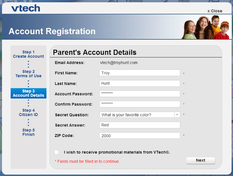 Creating a new parent on VTech