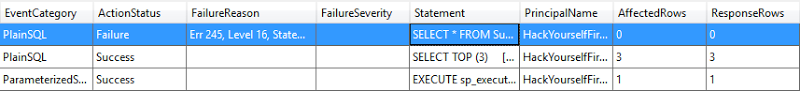 The SQL injection attack in the logs