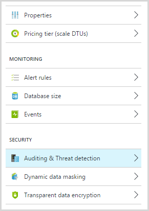 The settings for the database