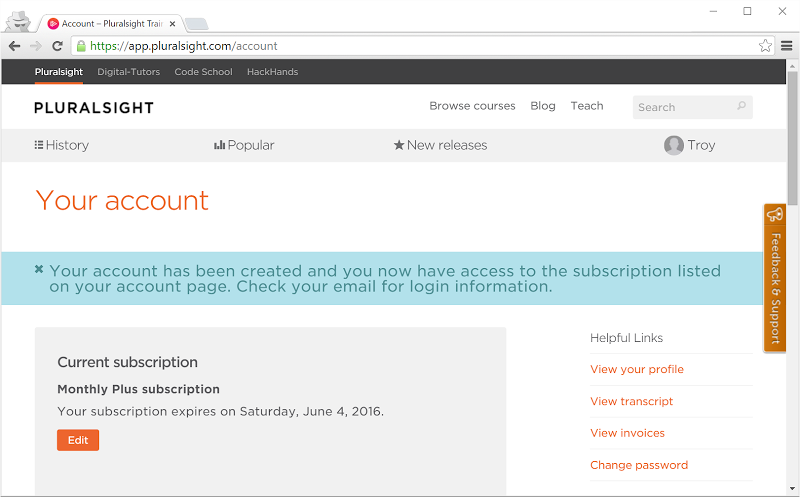 Pluralsight subscription running for another six months