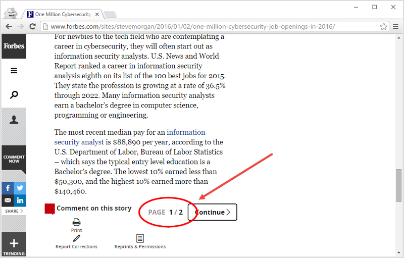 Forbes spreading one article over multiple pages