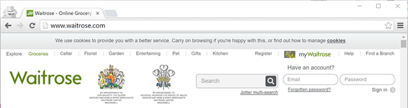 Waitrose login page served over HTTP