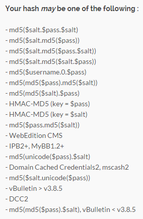 Possible hashing types