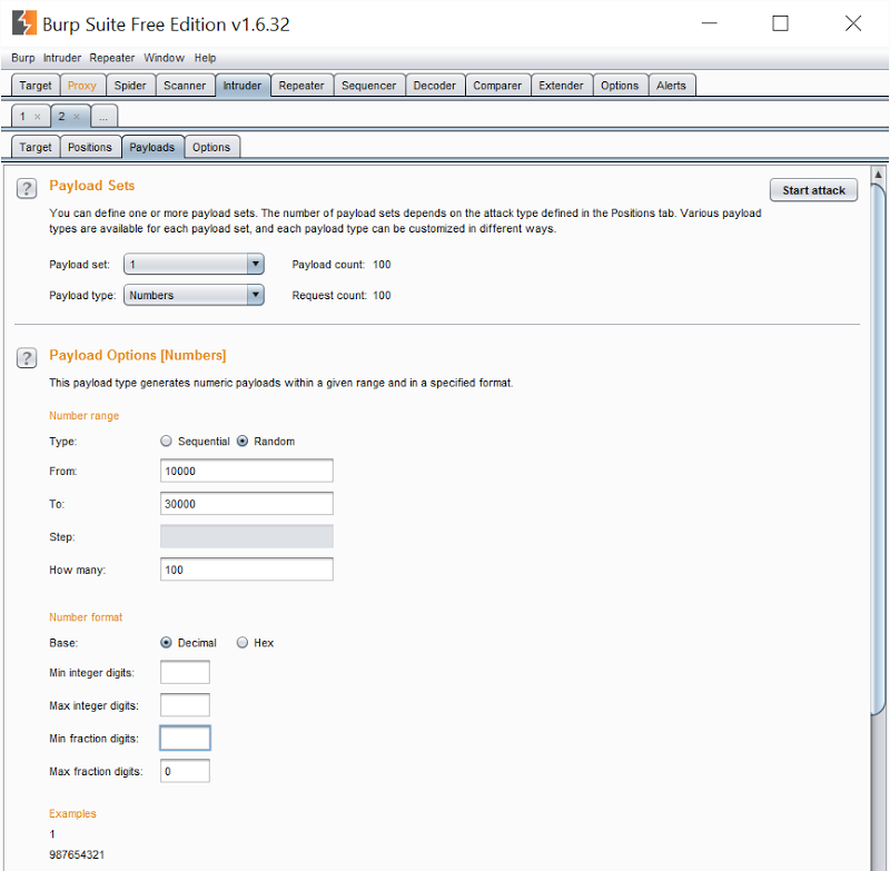 Configuring Burp to check for VINs ending with numbers between 10,000 and 30,000