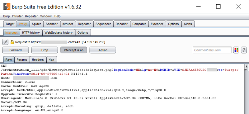 Burp Suite showing the request made for Jan's LEAF