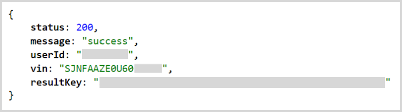 JSON response after turning on climate control and including user ID