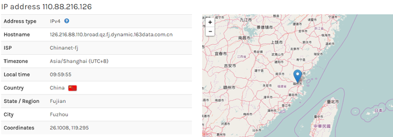Sheila's IP address is in China