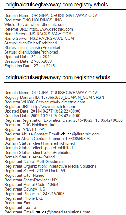 WHOIS records showing the same owner