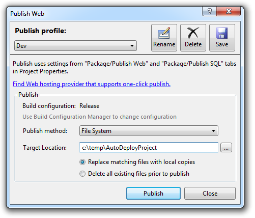 Configuring a publish profile