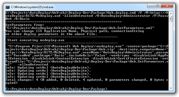 Successful command line run of Web.Deploy.cmd