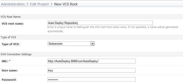 New VCS Root configuration in TeamCity