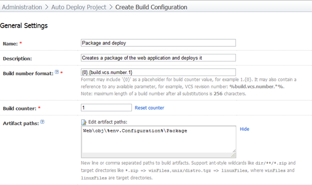 Creating a new build configuration to package and deploy