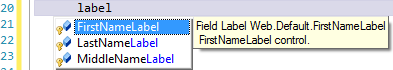 Intellisense finding all label controls