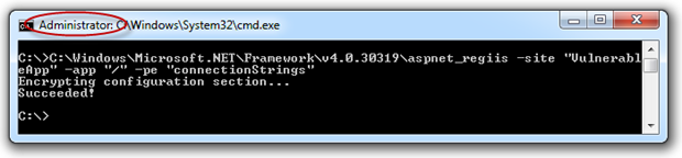 Successful output of Web.config encryption