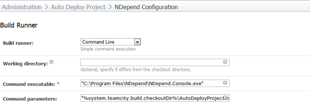 Configuring the build runner for NDepend