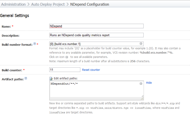 General settings for the new NDepend build