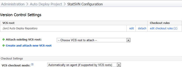 VCS settings for the build