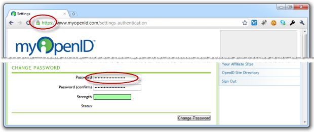 Good password implementation by myOpenID