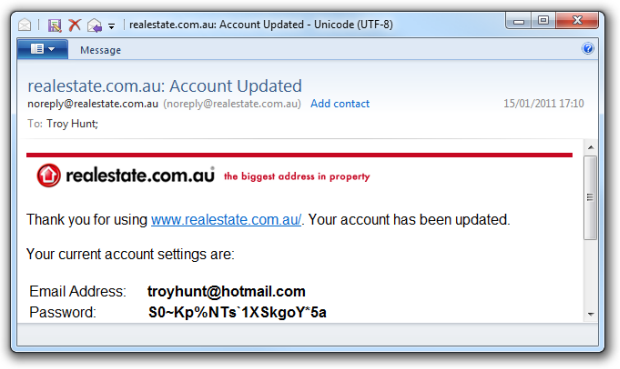 Realestate.com.au email with changed password