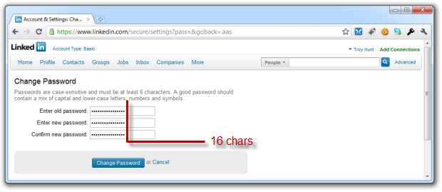 LinkedIn logon limited to 16 characters