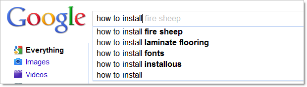 Google search with Firesheep as a top result for "how to install"