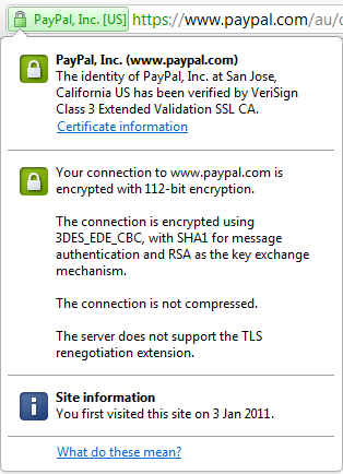 Details of an SSL certificate