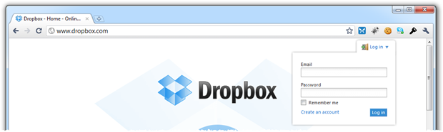 Dropbox logon page