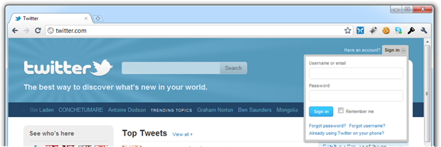 Twitter logon page