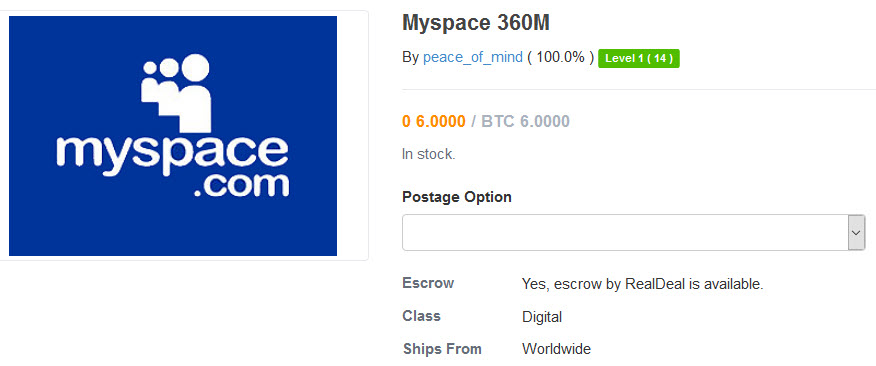 MySpace data for sale