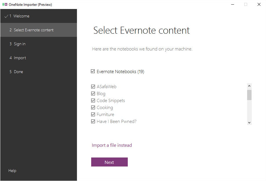 Select Evernote content