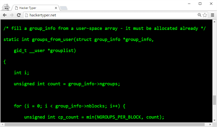 Code segment from hackertyper.net