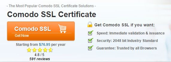 Comodo certificate starting from $76.95 per year