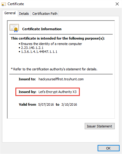 Hack Yourself First serving the new Let's Encrypt cert