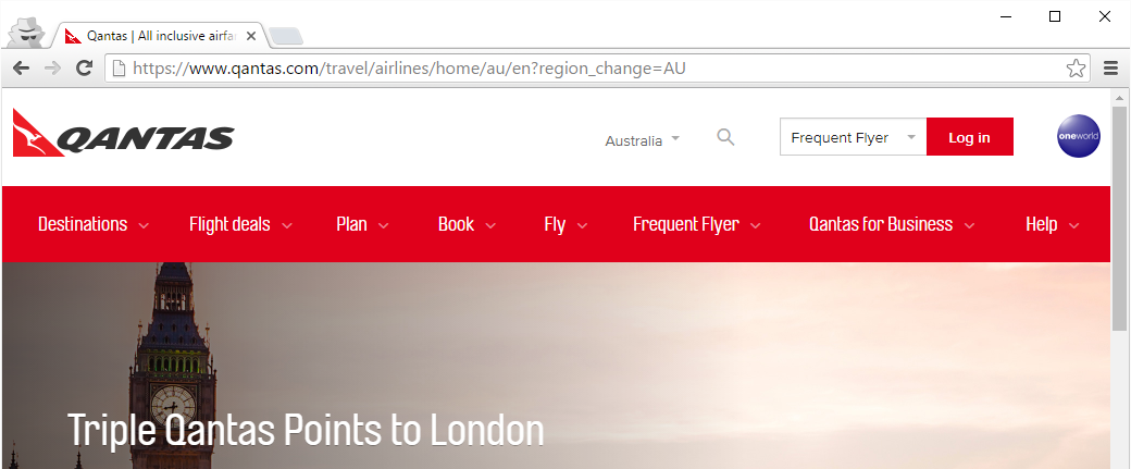 Insecure Qantas page