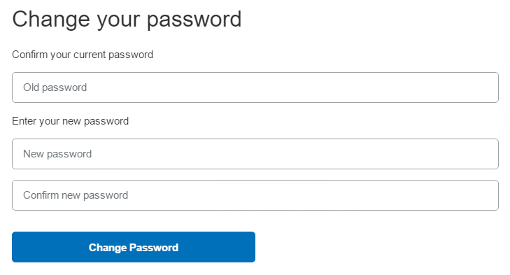 PayPal's change password page