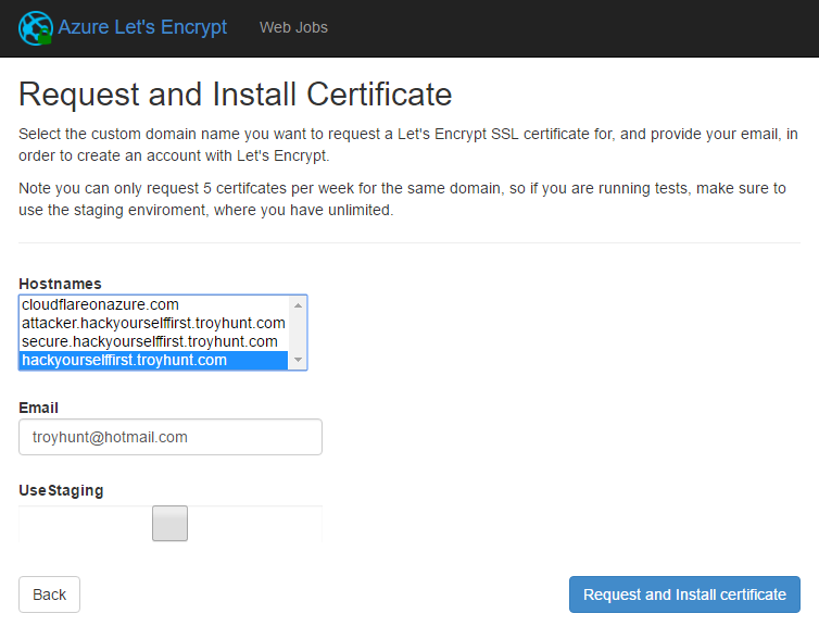 Request and install certificate