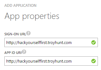 Setting the app properties to any valid URL