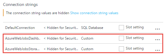 Setting up storage connection strings