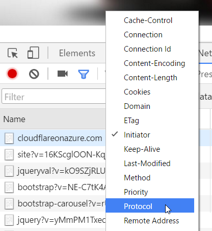 Showing the protocol on requests in Chrome