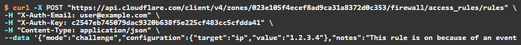 CloudFlare curl command to add firewall rule