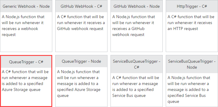 Function templates with QueueTrigger selected