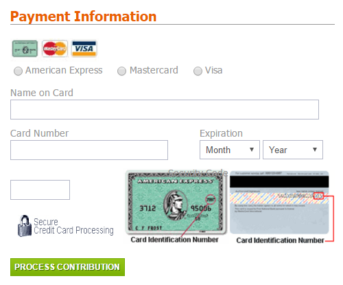 Payment form o the JCC Association website