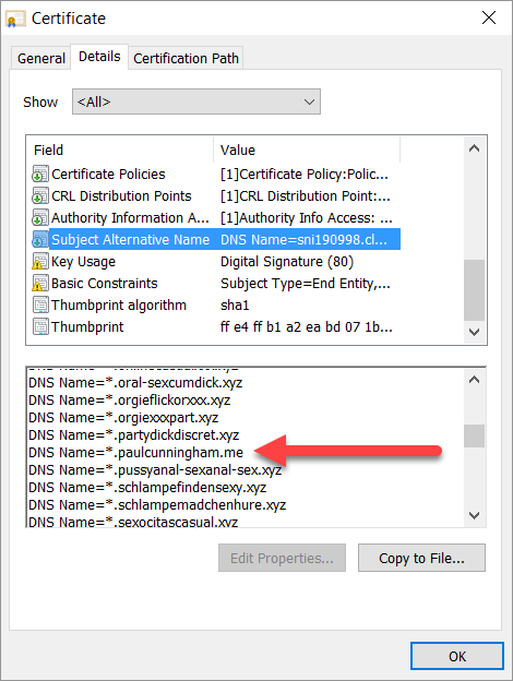 SAN entries for Paul's certificate