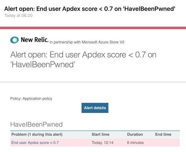 New Relic apdex score alert