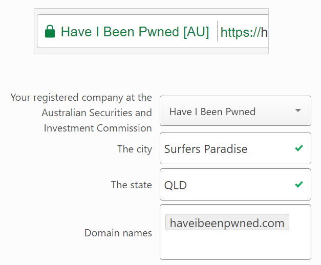 Required info to register the domain