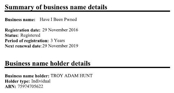 Business name registered under my name