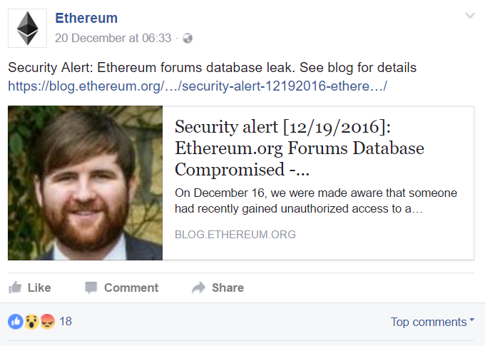 Ethereum Facebook post